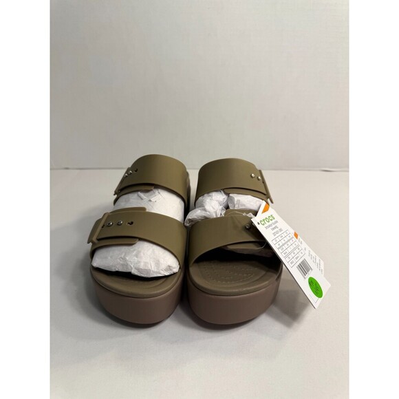 0145 Crocs Brooklyn Buckle Low Wedge Beige-US 9 Womens - Picture 2 of 5